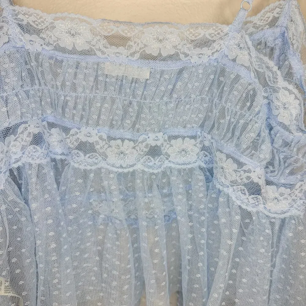 Free People Light Blue Sheer Swiss Dot Lace Trim Cami Top Size L Intimately FP